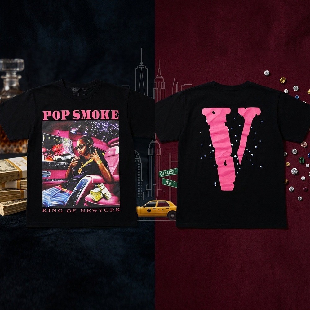 VLONE x Pop Smoke King of New York T-Shirt Black Pink Size Medium Rap Tee